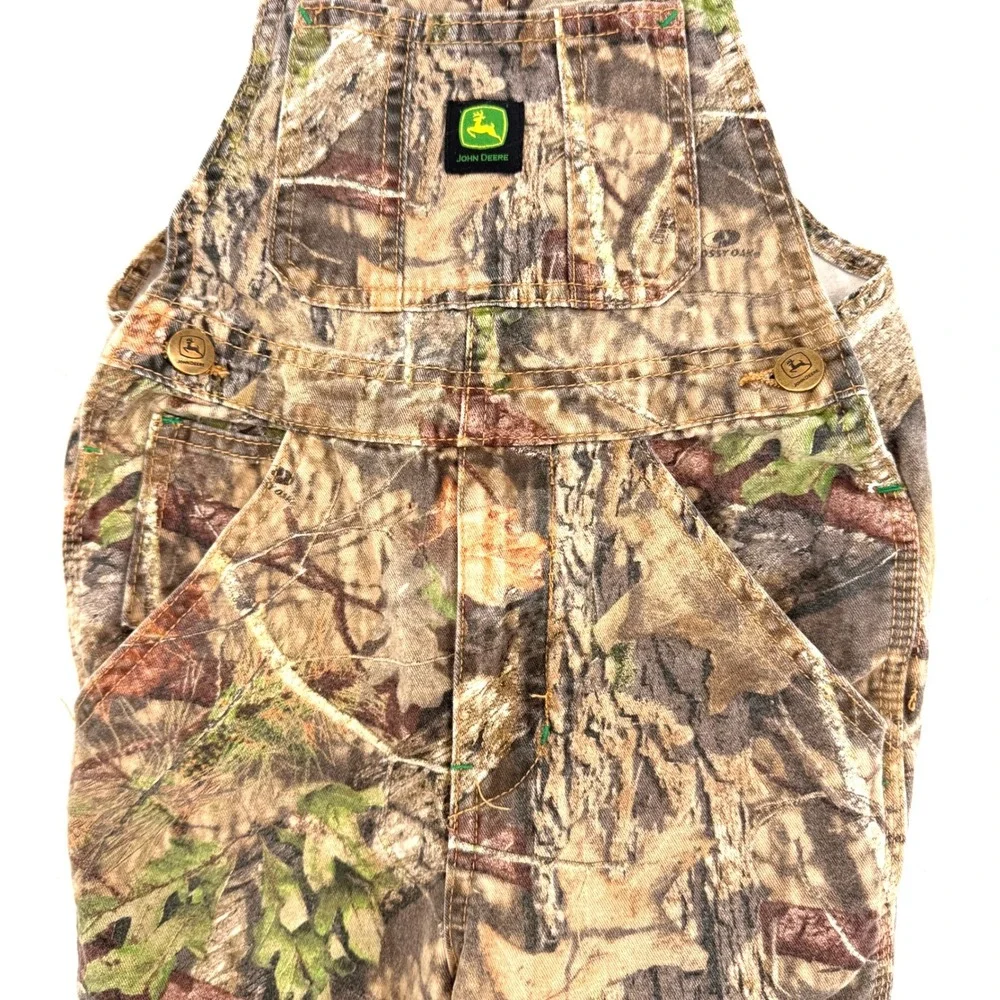 John Deere Kids Mossy Oak‎ Camouflage Bib Overalls Brown Green Camo Straights ^